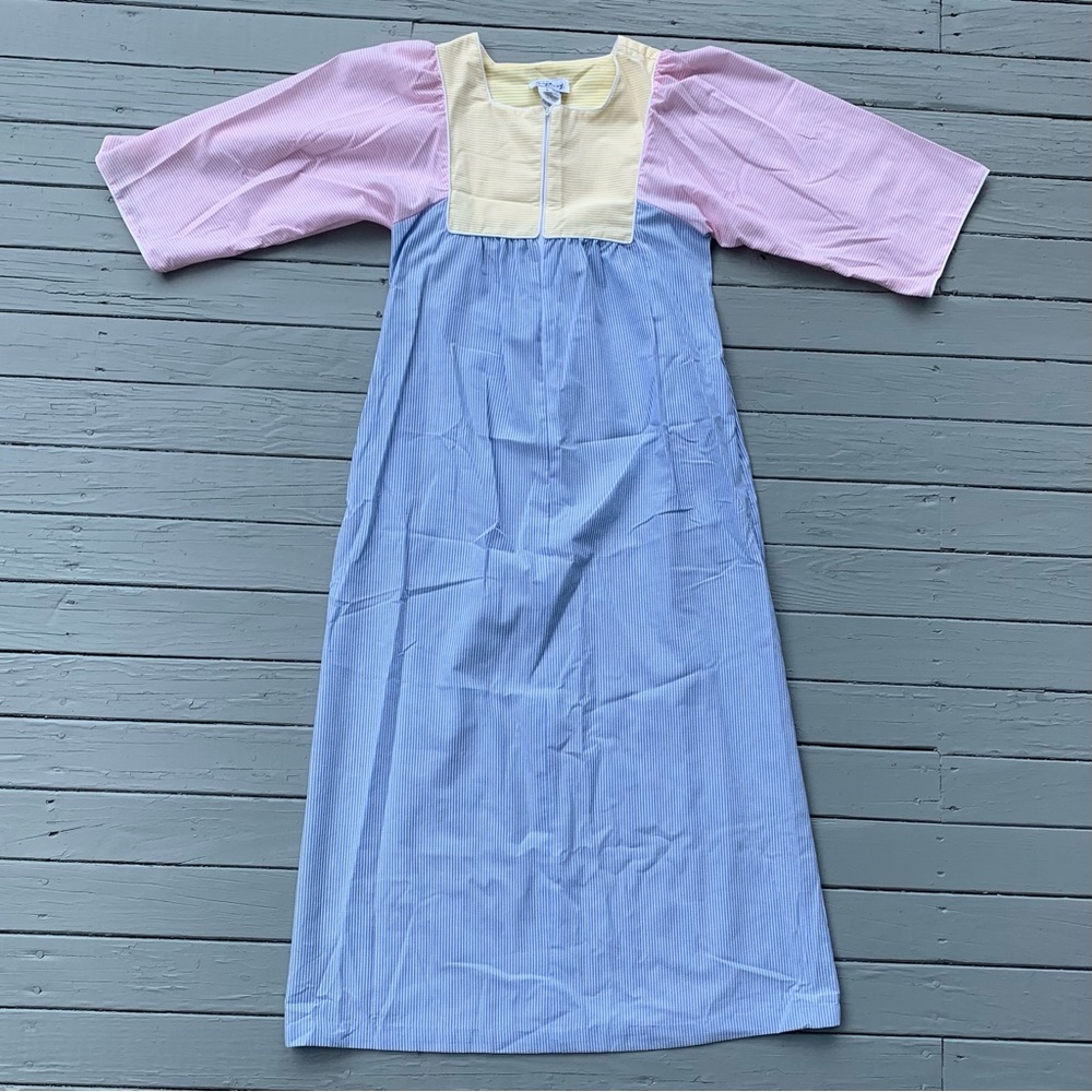 Vintage 50s Pastel Blue/Pink/Yellow Saybury Cottage-Core Maxi Dress w/ Pockets